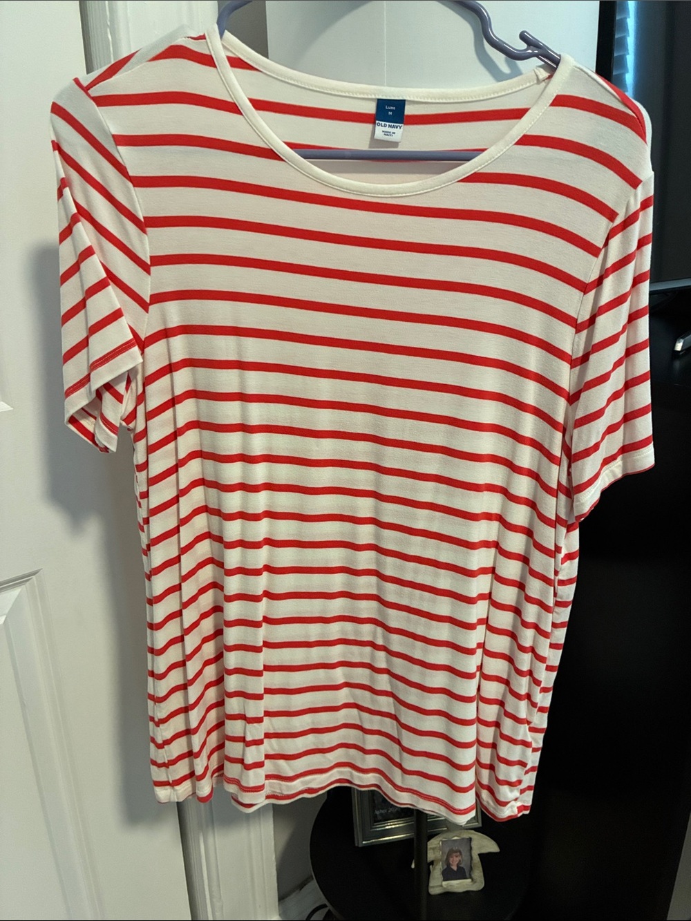 Old Navy White Tee with Red Stripes